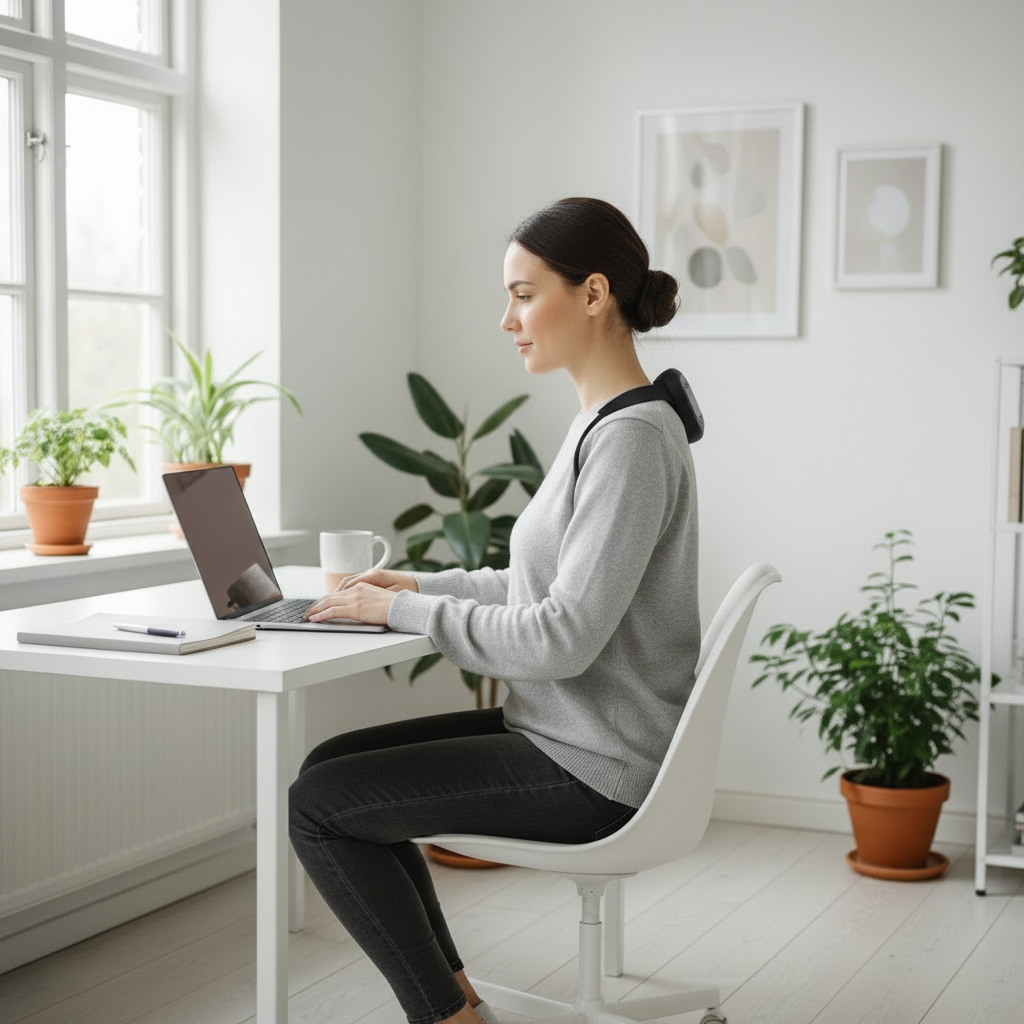 LUXEIT Posture Corrector with neck band lifestyle